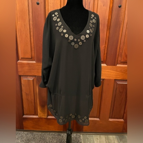 Coldwater Creek Beaded Black Coin Toss Top Blouse 2X 20-22 orig. $89.95 NWOT - Picture 1 of 9
